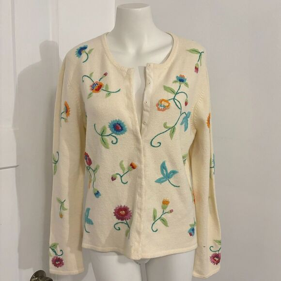 Northern Isles size Large Allover Print Embroidered Flowers Floral Cardigan - Picture 1 of 7